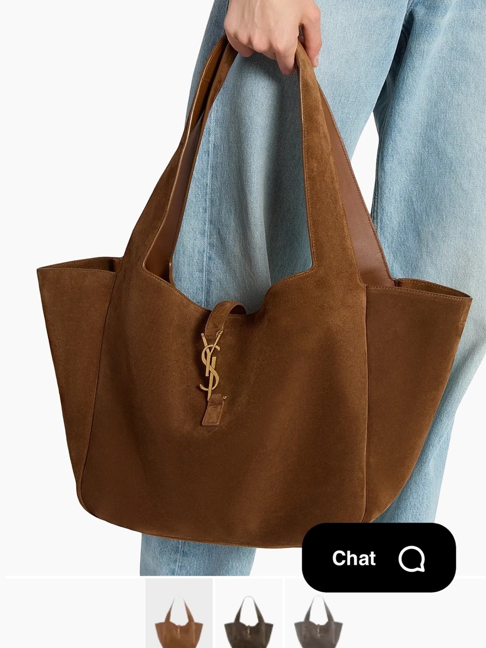 Saint Laurent Brown Suede Tote with Gold YSL Emblem - Picture 5 of 16